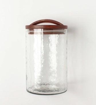 Handblown Hammered Glass Canisters With Wood Lid, Recycled, Ethically Made