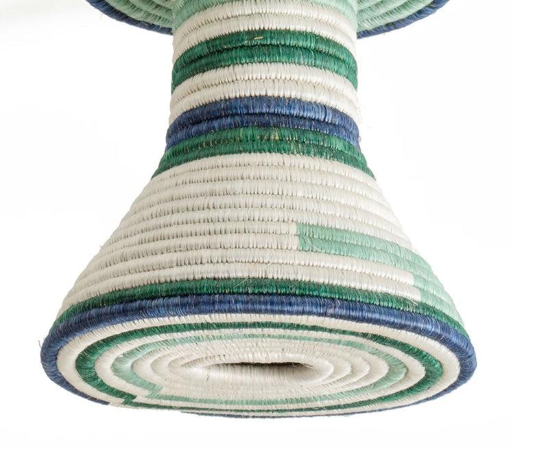 Set of 3 Handwoven Grass Pendant Lamps, Blue & Green - Fair Trade made in Rwanda