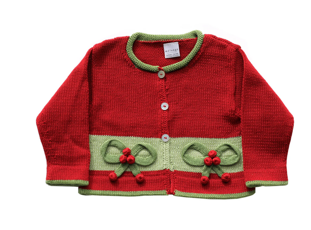 Hand-Knit Christmas Bows Red Cardigan, Baby & Toddler, Fair Trade, Armenia