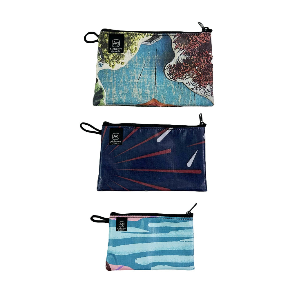 Set of 2 Upcycled Billboard Zipper Pouches w/Liner, Save Landfill Space!