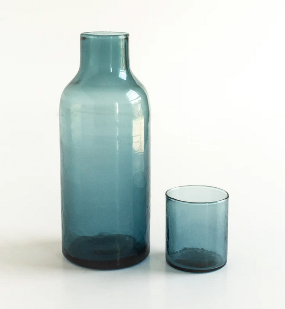 Handblown Hammered Glass Carafe With Lid / Glass, Recycled, Ethically Made