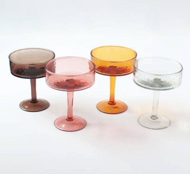 Handblown Hammered Coupe Cocktail Glasses- Set of Two, Ethically Made, Recycled