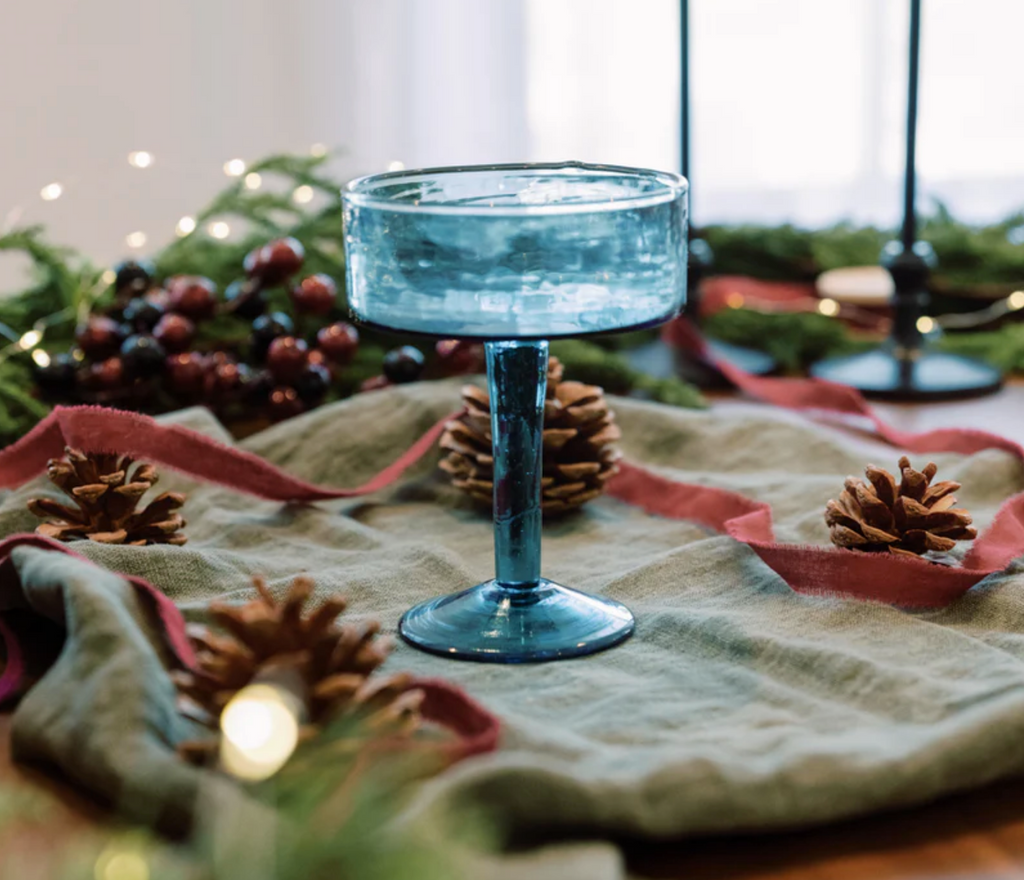 Handblown Hammered Coupe Cocktail Glasses- Set of Two, Ethically Made, Recycled