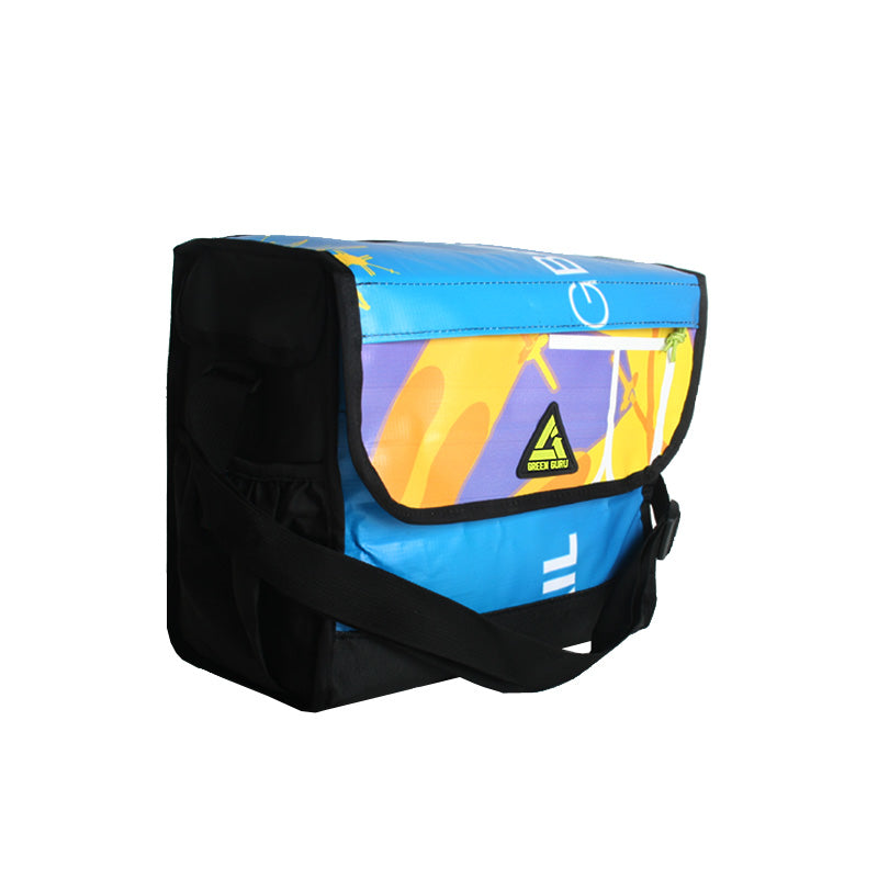 Upcycled banner Carbon Cooler insulated bag, 22L Pannier for your bike