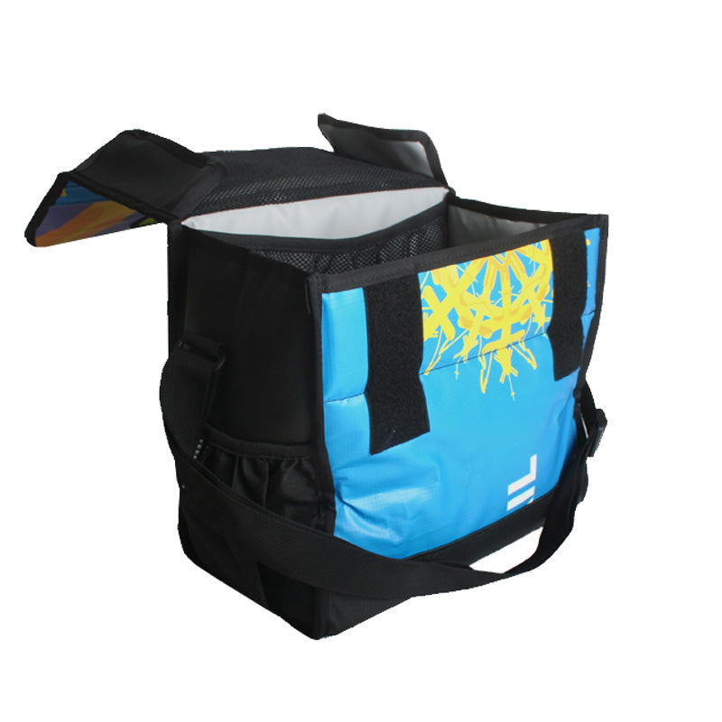 Upcycled banner Carbon Cooler insulated bag, 22L Pannier for your bike