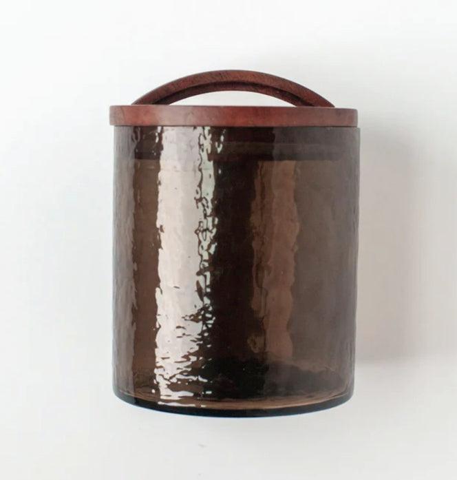 Handblown Hammered Glass Canisters With Wood Lid, Recycled, Ethically Made