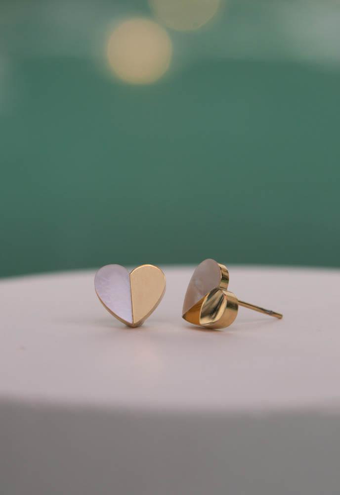 Give Hope Gold & Mother of Pearl Heart Earrings - Buy 1 and 1 is given to an exploited woman