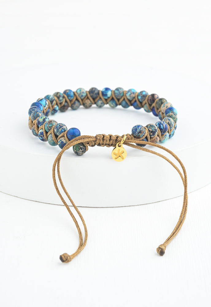 Blue Emperor Stone Handwoven Beaded Bracelet- Give Freedom to Exploited Women!