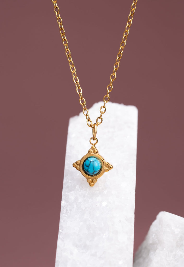 Gold Turquoise Compass Rose Necklace - Made by Survivors