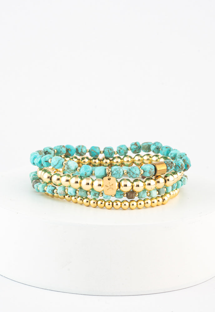 Gold & Turquoise Hope Beaded Bracelet Stack