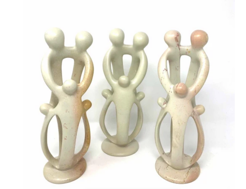 8" Handcrafted Soapstone Family Sculpture, 3 kids - Fair Trade, eco-friendly