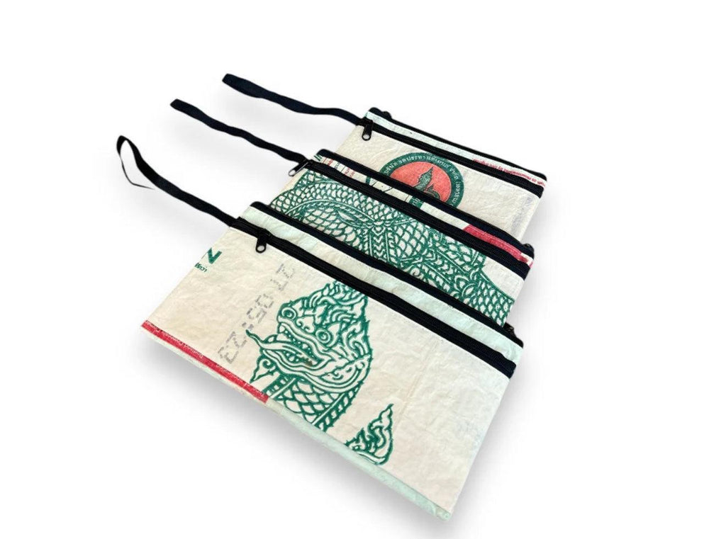 Nesting Upcycled Zip Pouch Cosmetic Bag Set, Sustainable, Saves Landfill Space