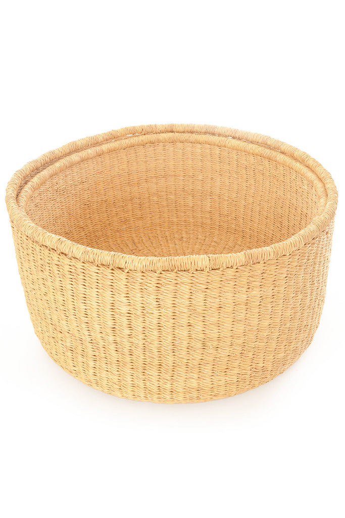 Set of Two Natural Woven Grass Floor Baskets without Handles, Fair Trade, Ghana