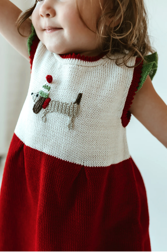 Hand Knit Christmas Dress with Dog- Baby & Toddlers, Fair Trade, Armenia