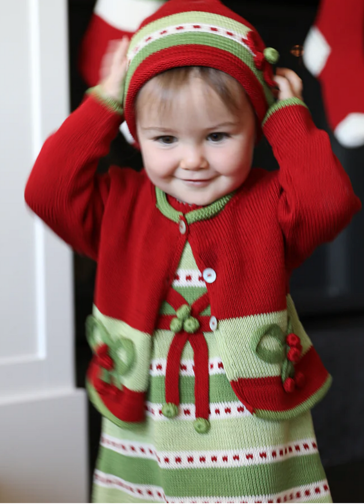 Hand-Knit Christmas Bows Red Cardigan, Baby & Toddler, Fair Trade, Armenia