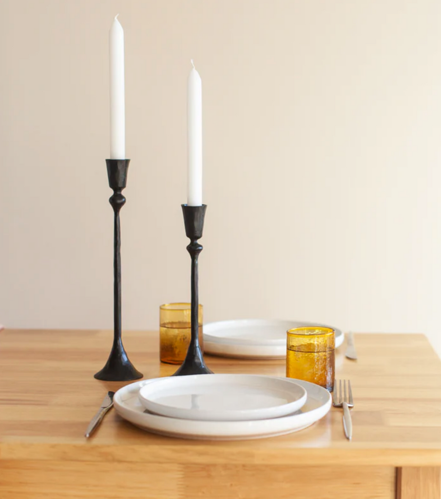 Hand-Forged Iron Candle Sticks - Set of 2, Black or Brass- Fair Trade, India