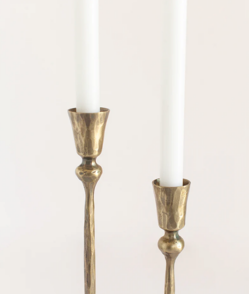 Hand-Forged Iron Candle Sticks - Set of 2, Black or Brass- Fair Trade, India