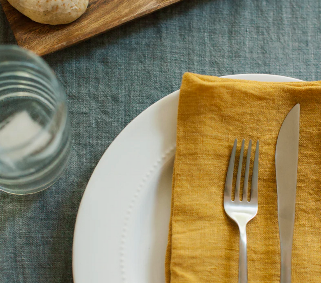 Set of 4 Hand Woven, Stone Washed Hemmed Dinner Napkins- Eco-Friendly, Fair Trade