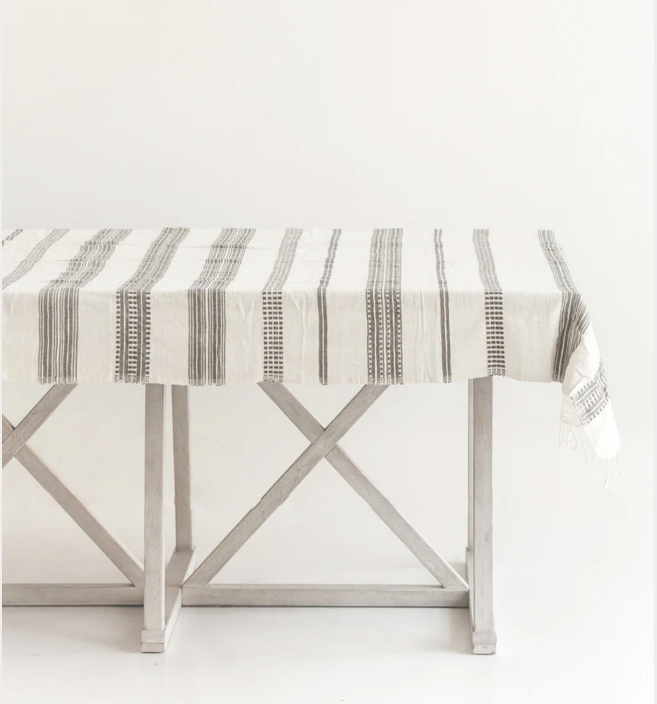 Hand woven Striped Ethiopian Cotton Tablecloth, Blue or Grey- 96x54, 50x50 - Eco-Friendly, Fair Trade