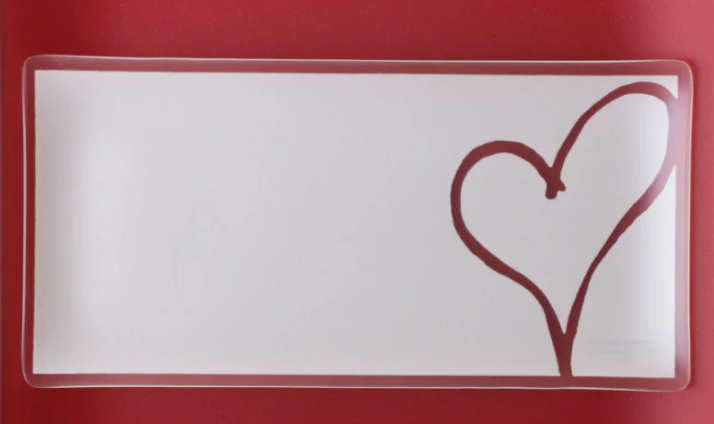 5"x10" Recycled Etched Glass Heart Decorative Plate-  10% goes to help Habitat For Humanity!