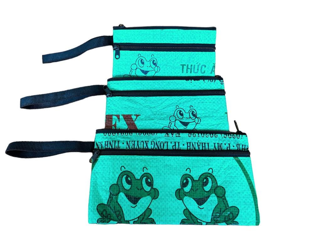 Nesting Upcycled Zip Pouch Cosmetic Bag Set, Sustainable, Saves Landfill Space