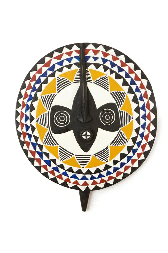 Large Hand Carved Painted Wooden African Sun Mask- Ghana, Fair