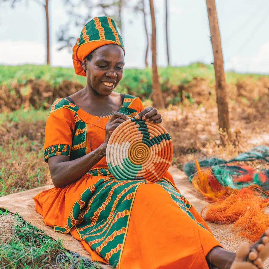 10" Colorful Hand Woven Trivet Hot Pad, Fair Trade, Rwanda