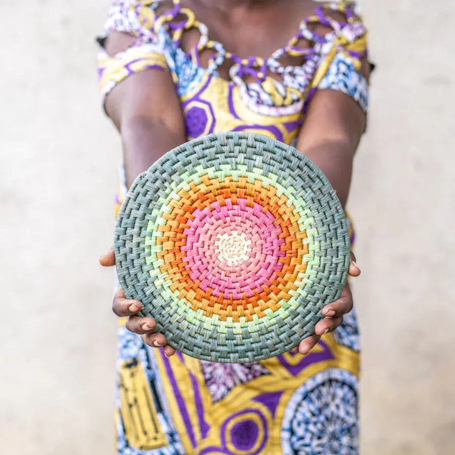 10" Colorful Hand Woven Trivet Hot Pad, Fair Trade, Uganda