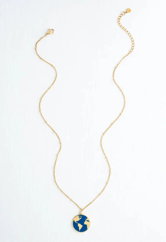 Gold and Blue World Necklace- Give freedom & create careers for exploited women!