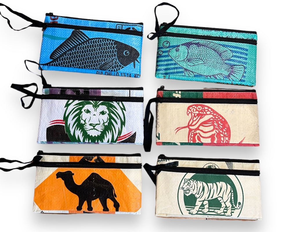 Nesting Upcycled Zip Pouch Cosmetic Bag Set, Sustainable, Saves Landfill Space