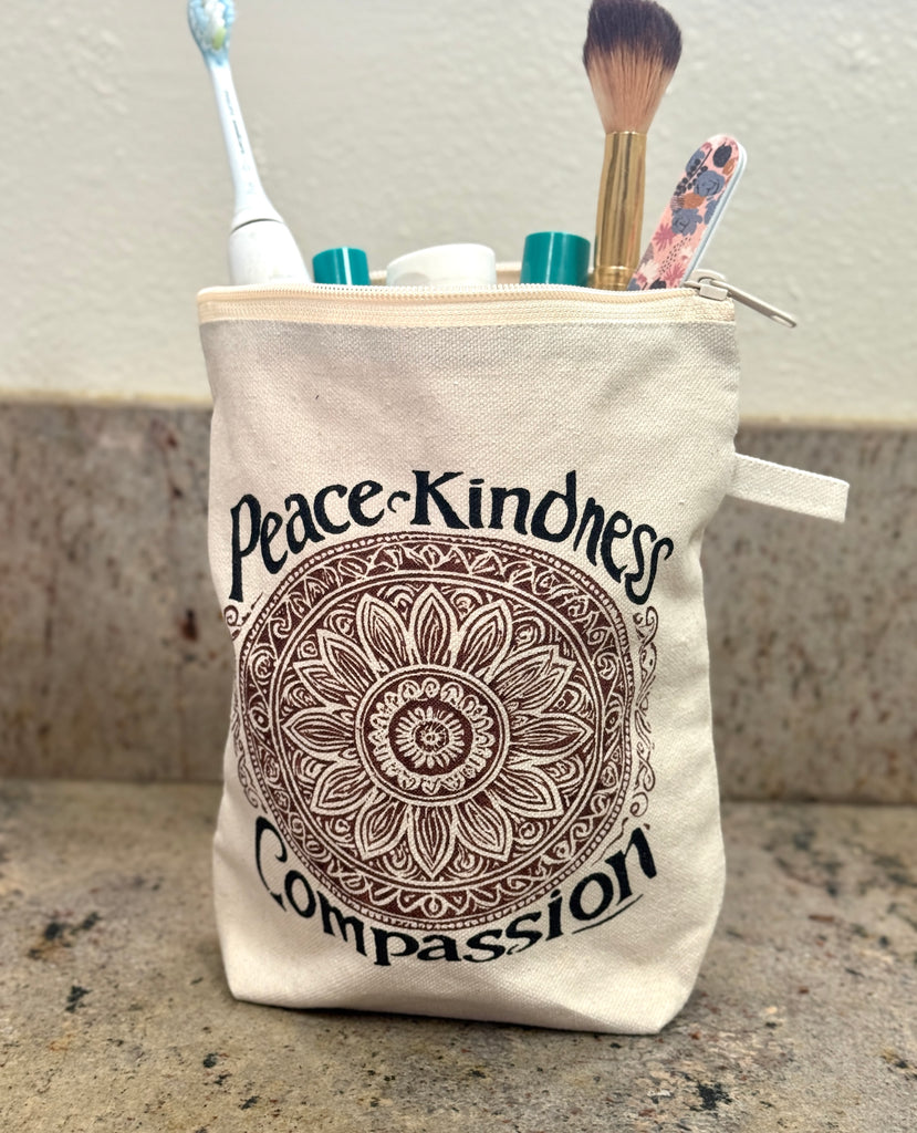 Mandala Cosmetic Bag Pouch- Peace, Kindness, Compassion - Handmade by Survivors