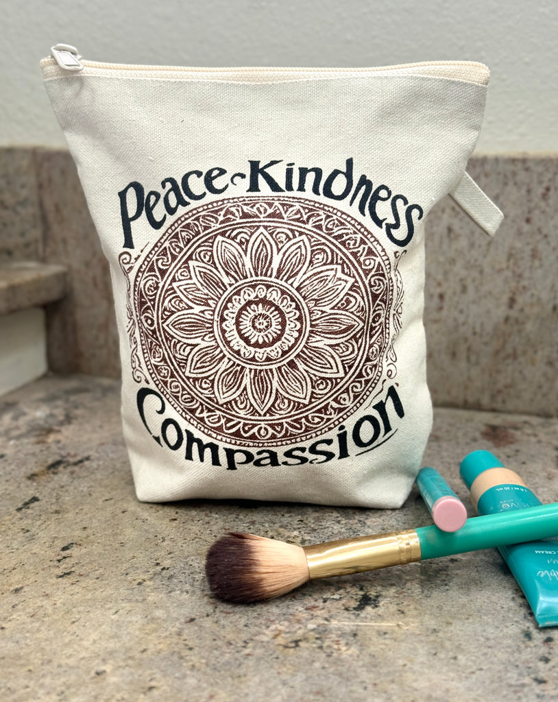 Mandala Cosmetic Bag Pouch- Peace, Kindness, Compassion - Handmade by Survivors