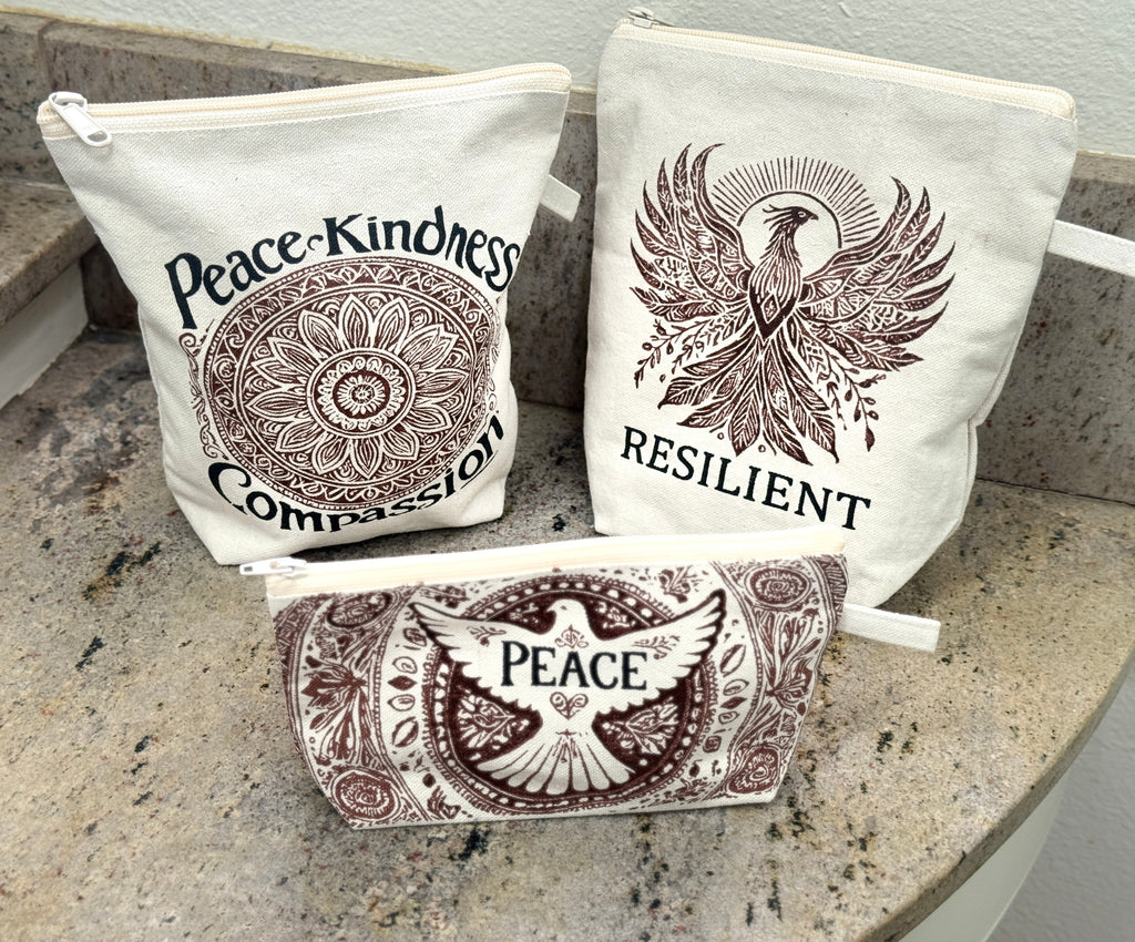 Mandala Cosmetic Bag Pouch- Peace, Kindness, Compassion - Handmade by Survivors
