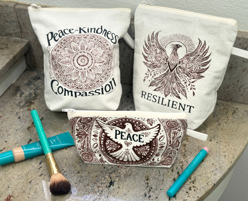 Mandala Cosmetic Bag Pouch- Peace, Kindness, Compassion - Handmade by Survivors