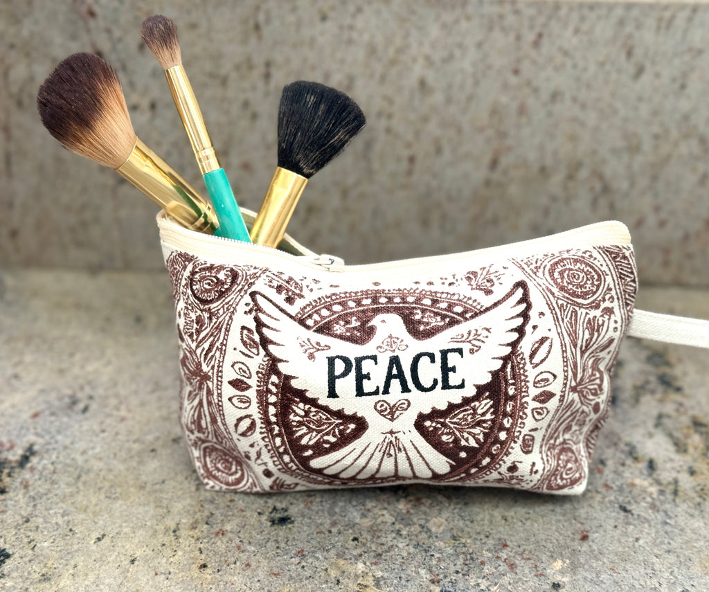 Peace Dove Boho Cosmetic Brush Bag - Handmade by Survivors