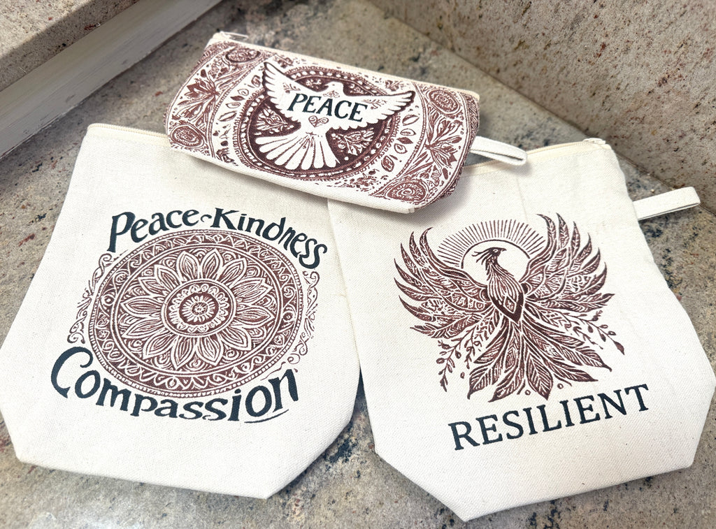 Mandala Cosmetic Bag Pouch- Peace, Kindness, Compassion - Handmade by Survivors