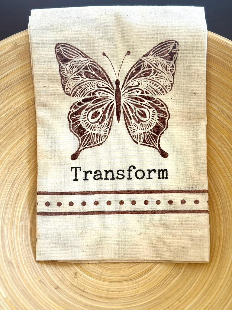 Butterfly Kitchen Tea Towel, Cotton, Hand Printed & Handmade by Survivors