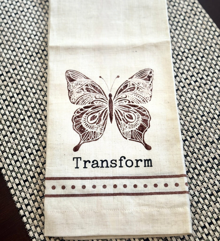 Butterfly Kitchen Tea Towel, Cotton, Hand Printed & Handmade by Survivors