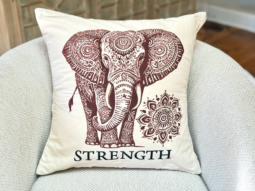 Elephant Strength Decorative Pillow 20 x 20 - Handmade by Survivors