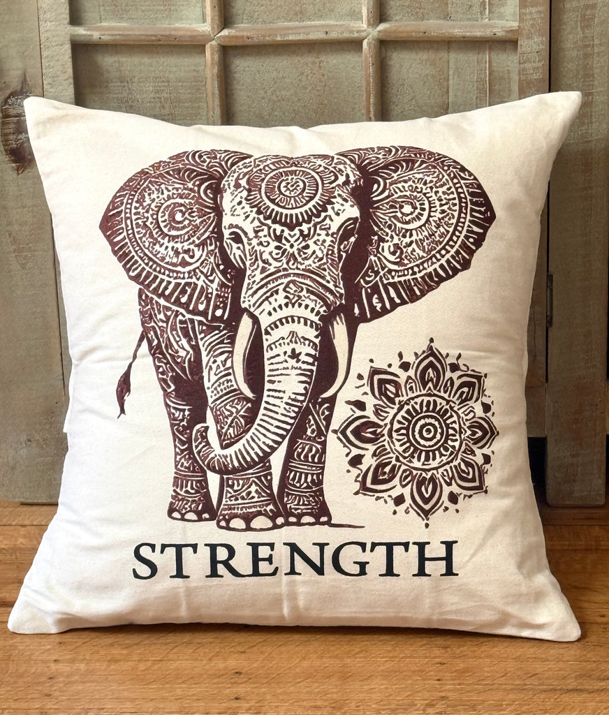 Elephant Strength Decorative Pillow Cover- 20 x 20 - Handmade by Survivors