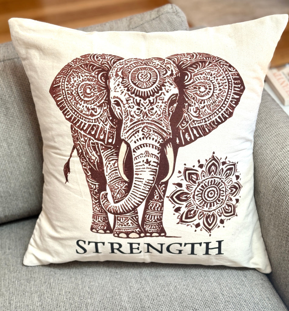 Elephant Strength Decorative Pillow Cover- 20 x 20 - Handmade by Survivors