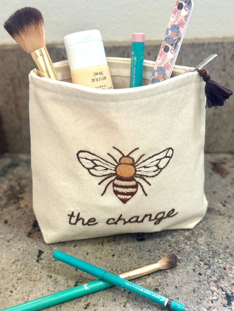 Embroidered Canvas Cosmetic Bags - Bee You, Bee Courageous, Bee The Change - Handmade by Survivors