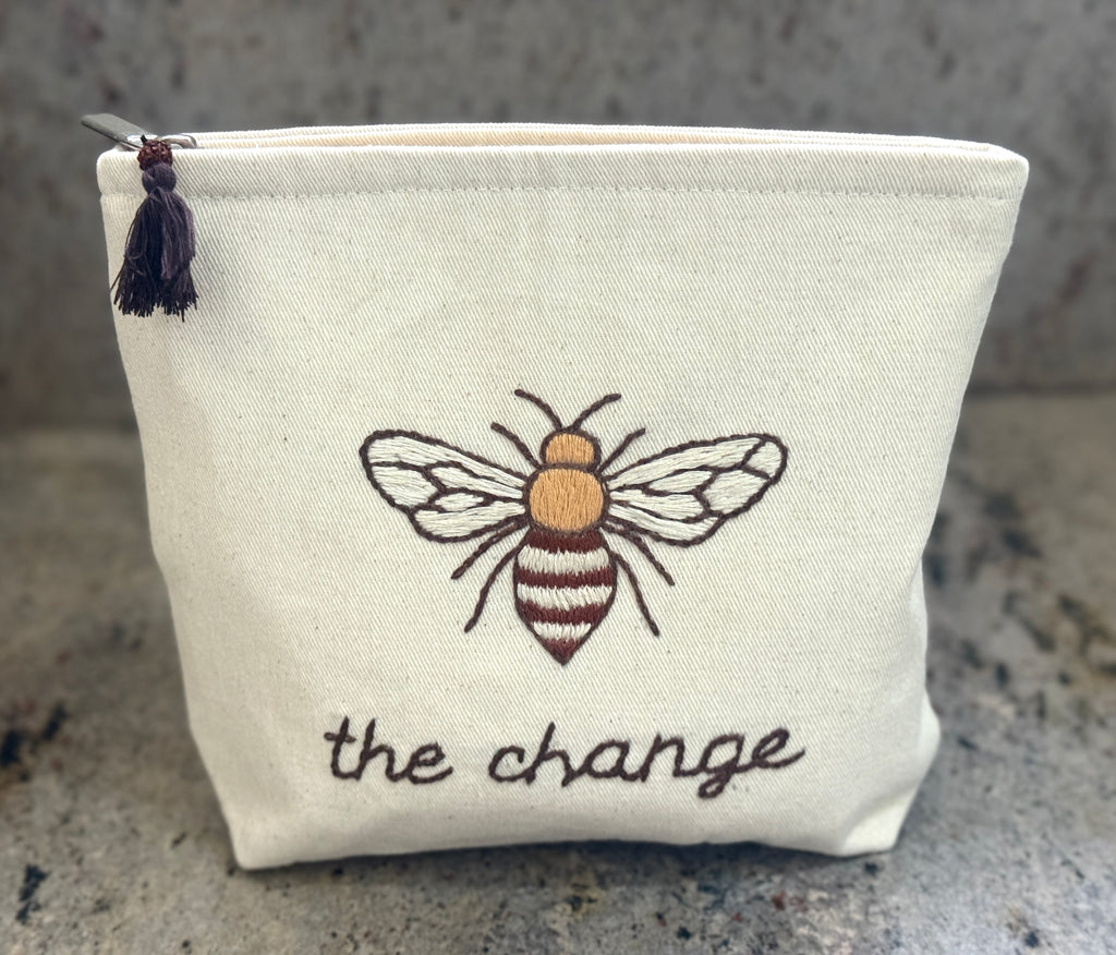 Embroidered Canvas Cosmetic Bags - Bee You, Bee Courageous, Bee The Change - Handmade by Survivors