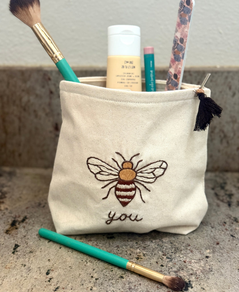 Embroidered Canvas Cosmetic Bags - Bee You, Bee Courageous, Bee The Change - Handmade by Survivors