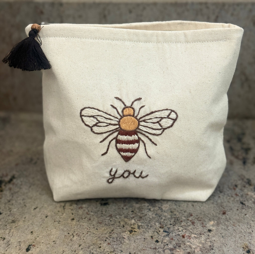 Embroidered Canvas Cosmetic Bags - Bee You, Bee Courageous, Bee The Change - Handmade by Survivors