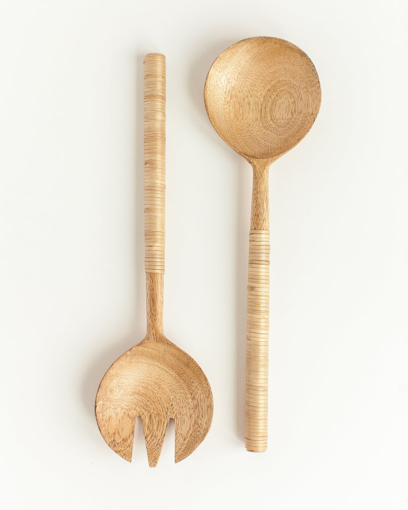 Thin Woven Mango Wood Salad Servers, Fair Trade, Ethically Made, India