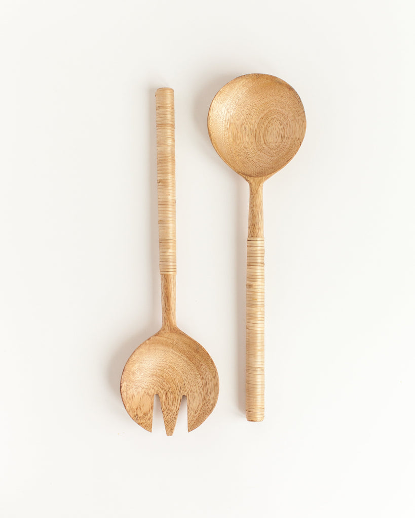 Thin Woven Mango Wood Salad Servers, Fair Trade, Ethically Made, India