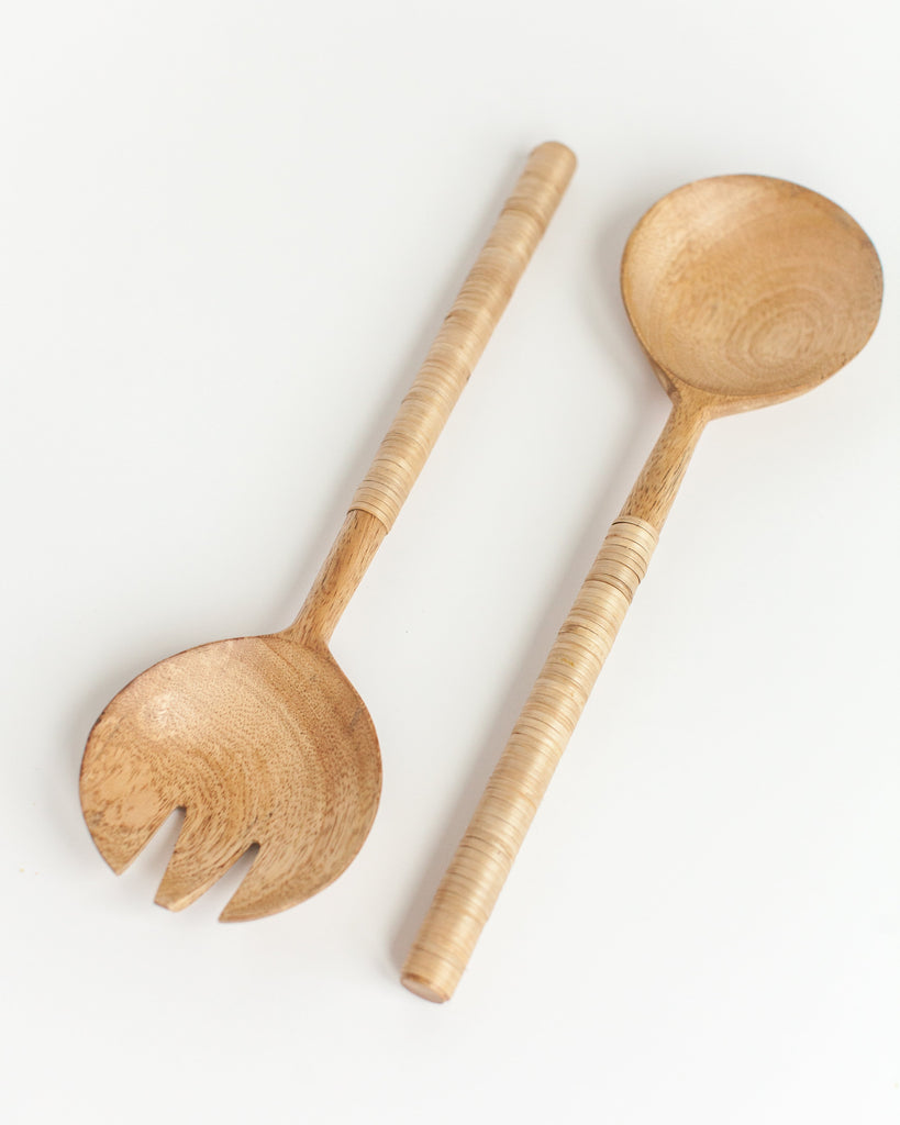 Thin Woven Mango Wood Salad Servers, Fair Trade, Ethically Made, India