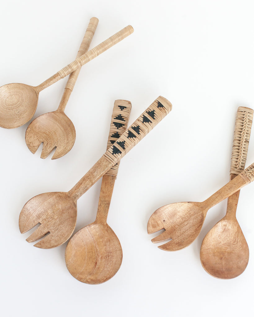 Thin Woven Mango Wood Salad Servers, Fair Trade, Ethically Made, India