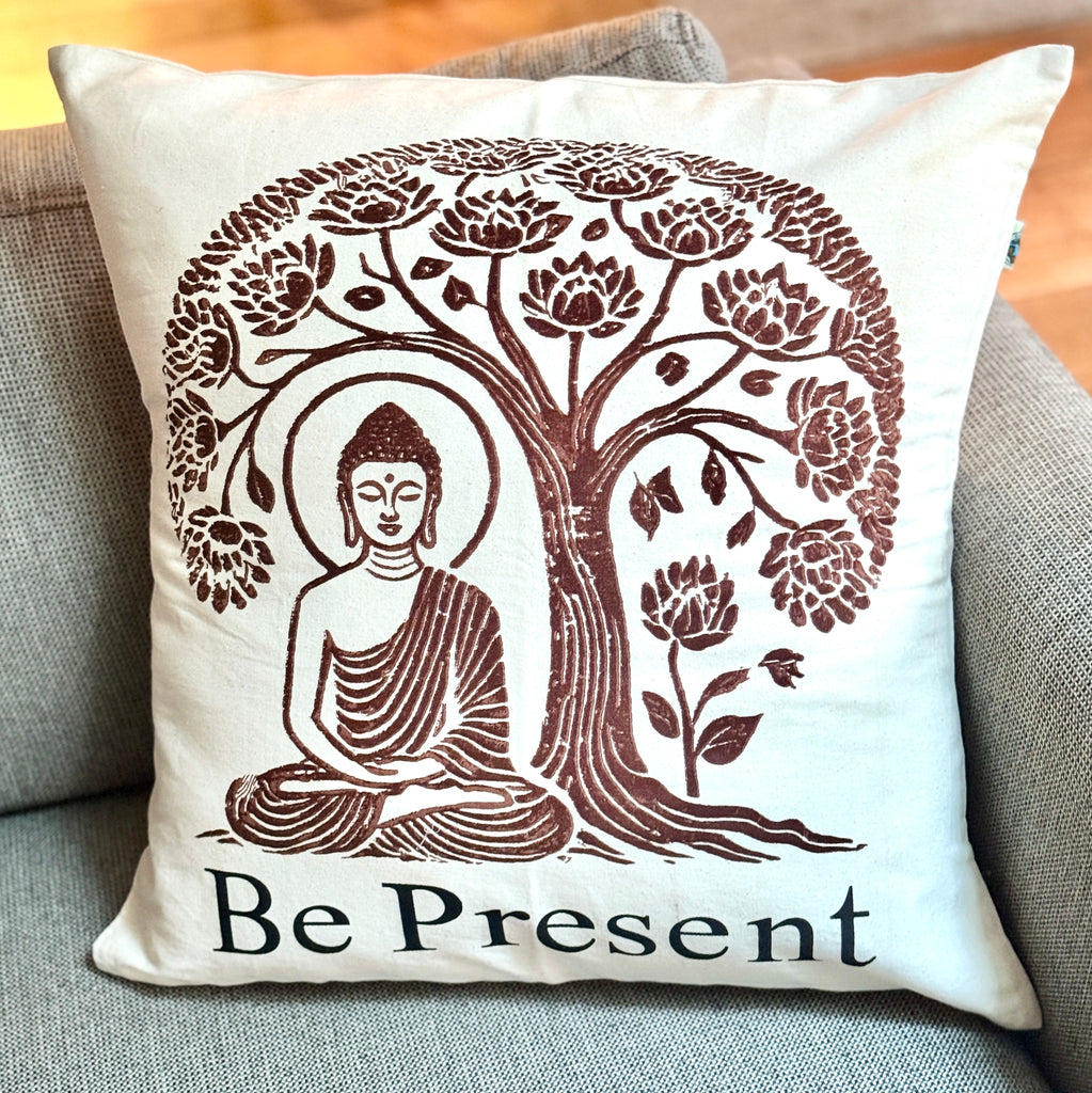 Be Present Buddha Throw Pillow, 20 x 20 - Handmade by Survivors